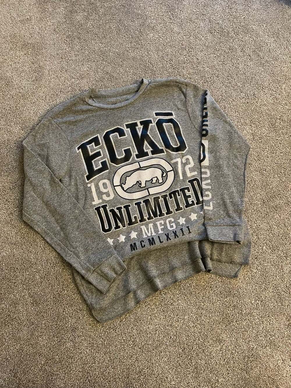 Ecko Unltd Gray Long Sleeve Waffle Knit Thermal Shirt Kids Medium